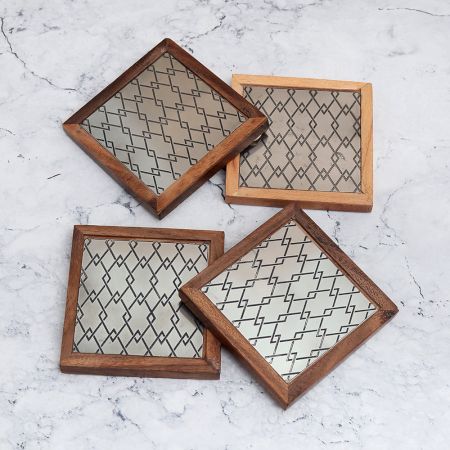 Indian Handcrafted Wooden Coasters - Pack of 4